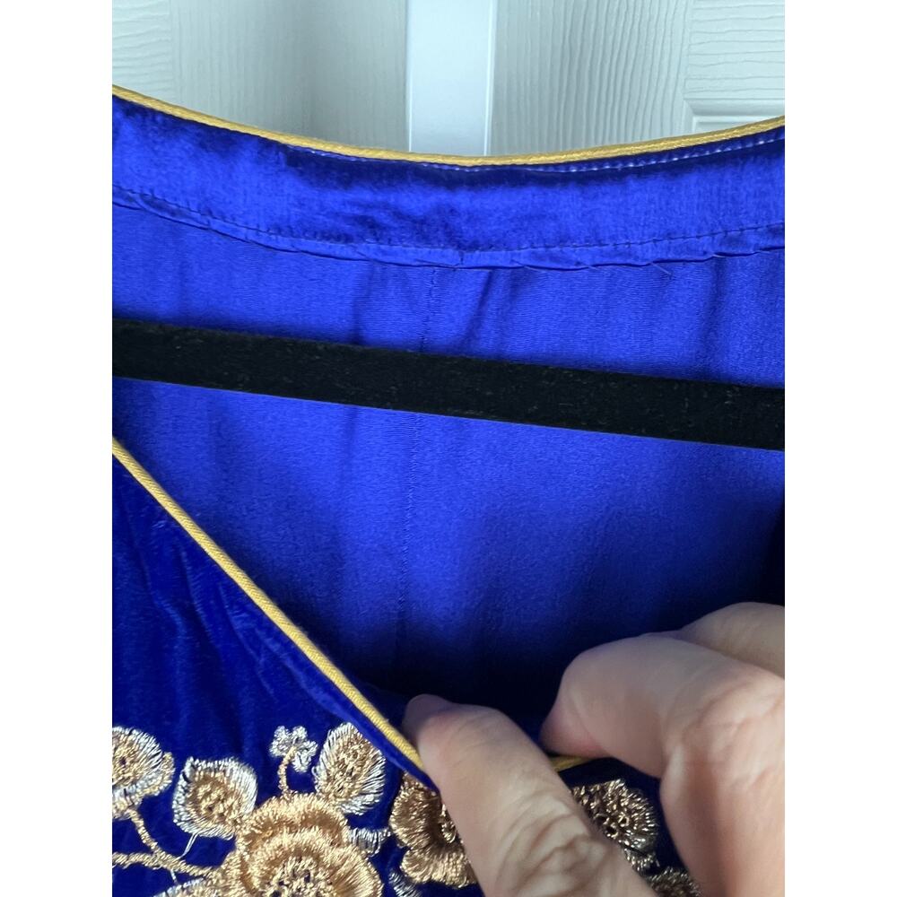 Handmade Embroidered Velvet Dress Folk Fairycore Whimsigoth Blue Gold Girls L - Picture 2 of 8